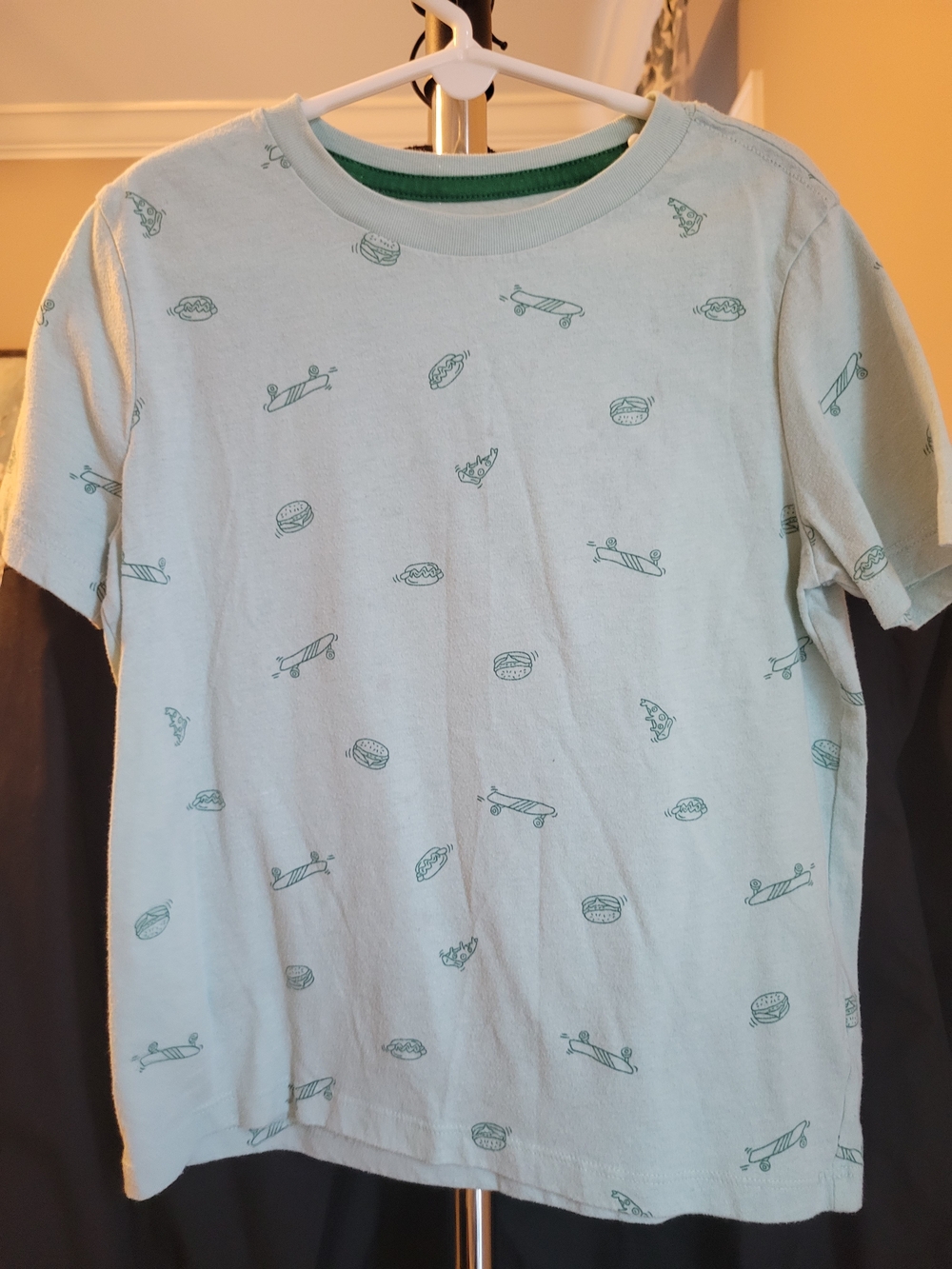Old Navy Light Blue Tee with Teal Skate & Snack Prints